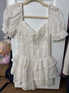 Ivory Eyelet Tiered Mini Romper